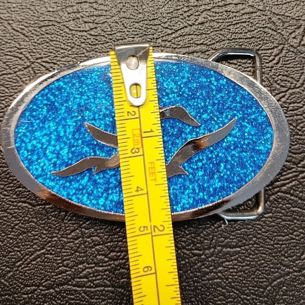 Vintage Oval Blue Enameled Birds Belt Buckle - Picture 4 of 5